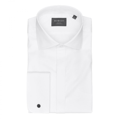 Borgio, koszula bawełniana mozza na spinki slim fit Biały, male, 249.00PLN