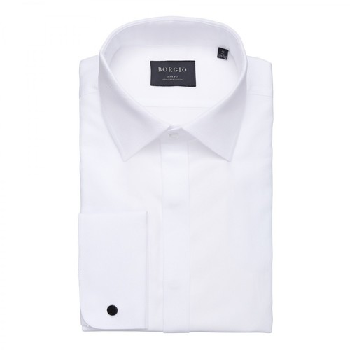 Borgio, koszula mozza na spinki slim fit 00278 Biały, male, 249.00PLN