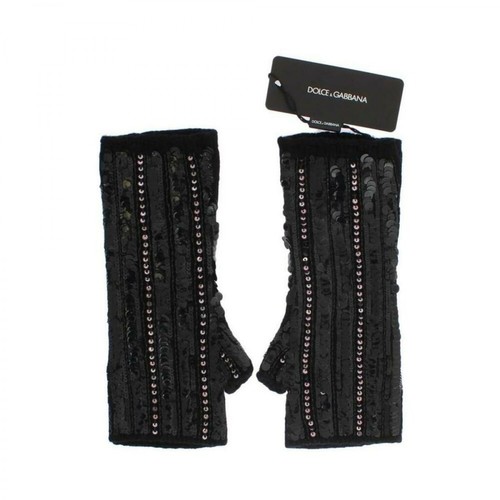 Dolce & Gabbana, Knitted Cashmere Sequined Gloves Czarny, female, 1620.92PLN
