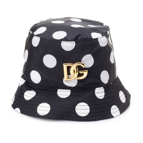 Dolce & Gabbana, Logo Plaque Polka-Dot Bucket Hat Czarny, female, 944.00PLN