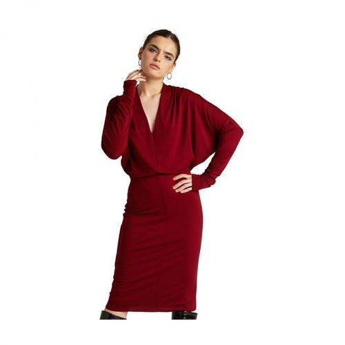 fadd, Sukienka wiskozowa z marszczonymi ramionami Czerwony, female, 289.00PLN