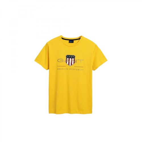 Gant, T-shirt Homme Gant avec Logo Żółty, male, 146.00PLN
