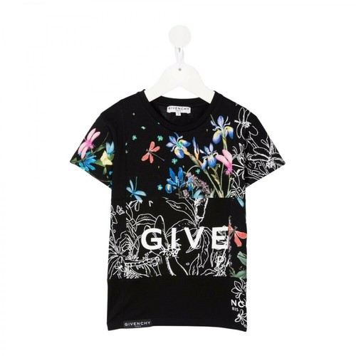 Givenchy, Jersey T-Shirt with Floral Print and Logo Czarny, female, 817.00PLN