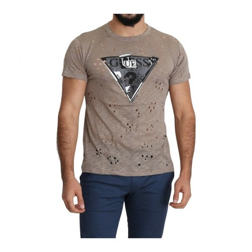 Guess, Cotton Stretch Logo Print CasualT-shirt Szary, male, 250.00PLN