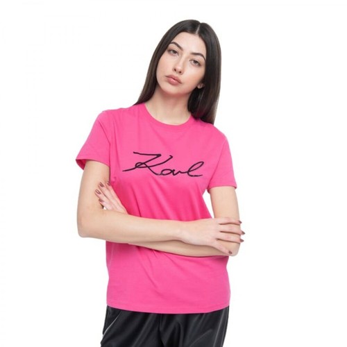 Karl Lagerfeld, Koszulka Logo Rhinestone T-Shirt 206W1707 554 XS Różowy, female, 562.35PLN
