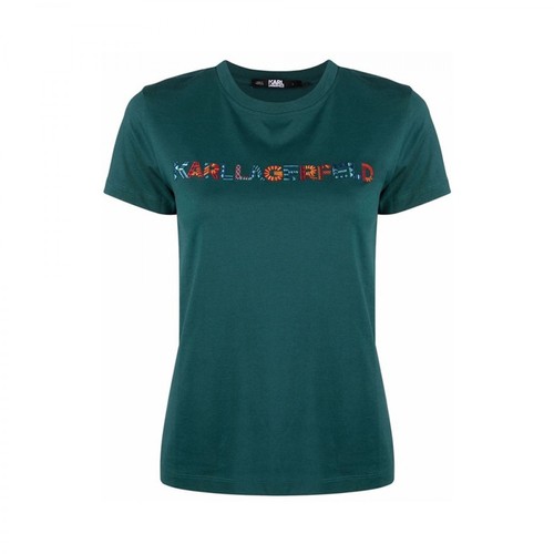 Karl Lagerfeld, Logo-embroidered short-sleeve T-shirt Niebieski, female, 406.00PLN