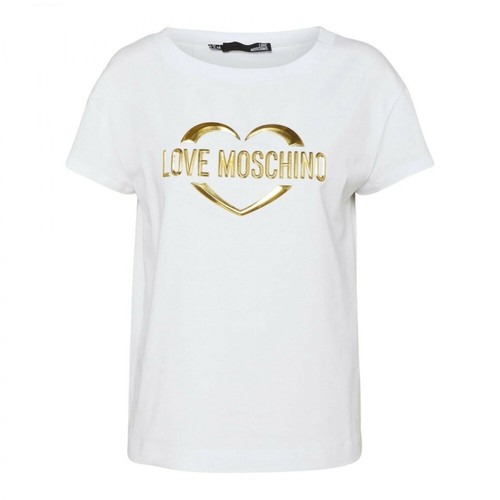 Love Moschino, T-shirt con dettaglio logo Biały, female, 390.00PLN