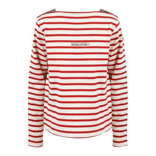 RED Valentino, Logo Print Striped T-Shirt Czerwony, female, 1158.00PLN