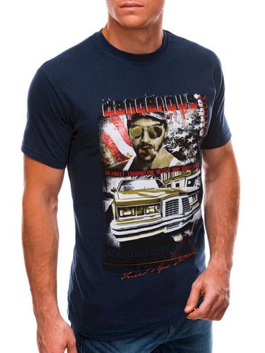 T-shirt męski z nadrukiem 1494S - granatowy 13.99PLN