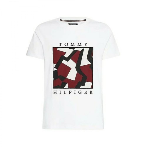 Tommy Hilfiger, T-shirt Mw18371 con logo e motivo geometrico Biały, male, 305.16PLN