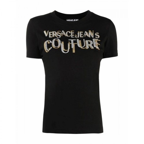 Versace Jeans Couture, 71Haht02Cj00Tg89 T-Shirt Czarny, female, 420.00PLN