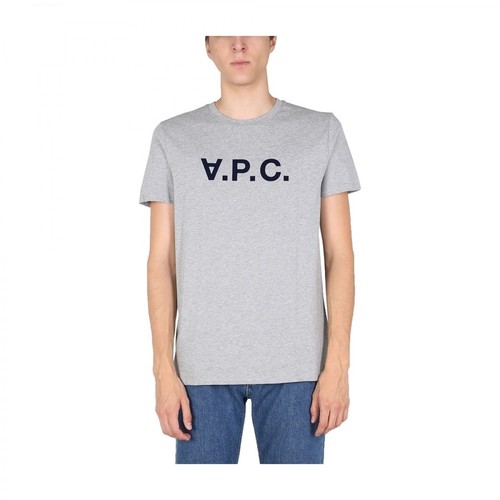 A.p.c., T-Shirt With Flocked Logo Szary, male, 580.00PLN