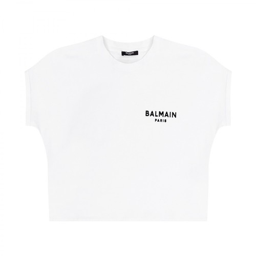 Balmain, Cropped T-shirt With Logo Biały, female, 1140.00PLN