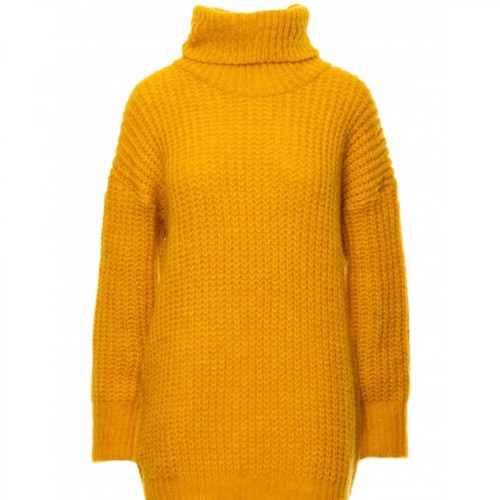 BE, Długi sweter z golfem Bk030 Żółty, female, 165.00PLN