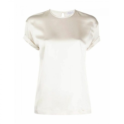 Brunello Cucinelli, Silk Crew Neck S/S T-Shirt Biały, female, 3740.00PLN