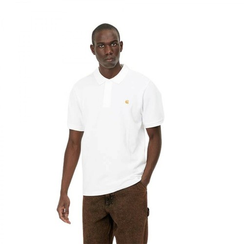 Carhartt Wip, Koszulka męska Carhartt WIP S/S Chase Pique Polo I023807 White/Gold XS Beżowy, male, 274.85PLN