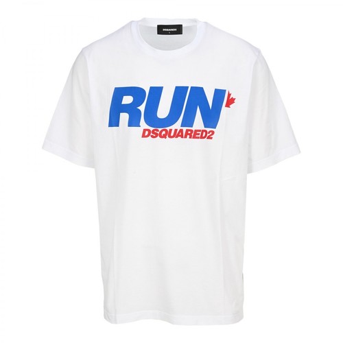 Dsquared2, Run-print short-sleeve T-shirt Biały, male, 630.00PLN