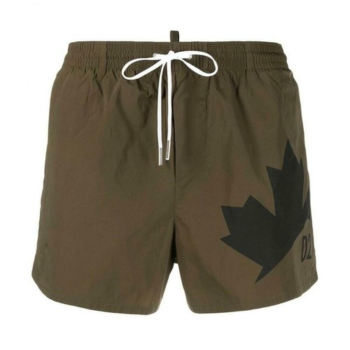 Dsquared2, Swim Shorts with Maple Leaf Print Zielony, male, 785.00PLN