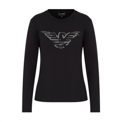 Emporio Armani, T-Shirt a maniche lunghe con maxi logo Czarny, female, 431.21PLN