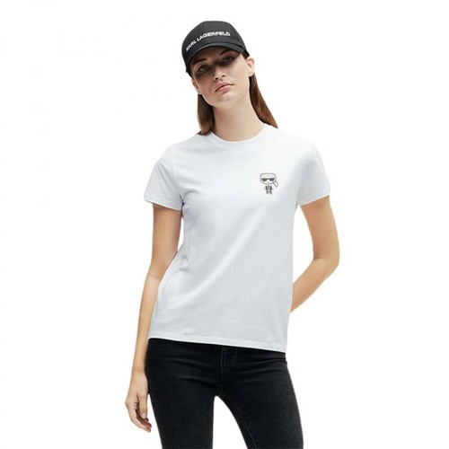 Karl Lagerfeld, Koszulka damska Ikonik Mini Karl Rhinestone T-Shirt 216W1731 100 XS Biały, female, 458.85PLN