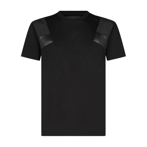 Les Hommes, Regular Round Neck T-Shirt With Leather Insert Czarny, unisex, 878.30PLN