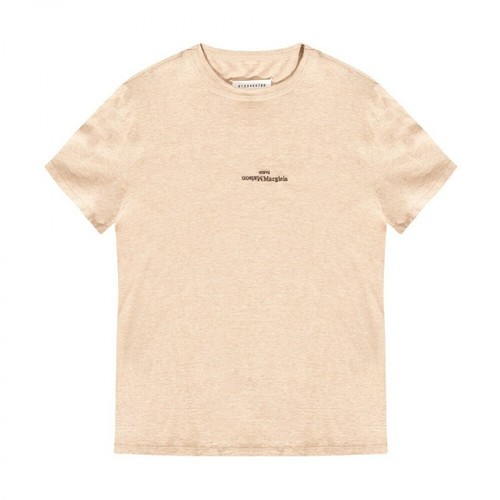 Maison Margiela, Logo-embroidered T-shirt Beżowy, male, 771.00PLN