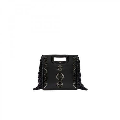 Maje, M leather bag with clover pattern studs and fringes Czarny, female, 1254.00PLN