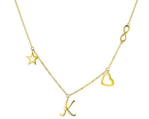 Naszyjnik z żółtego złota z diamentem - gwiazda, nieskończoność, serce, litera K 1159.00PLN