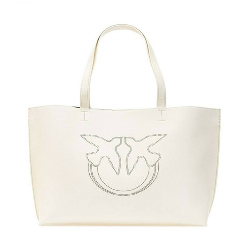 Pinko, Shopping Leather Handbag with Logo Biały, female, 1034.00PLN