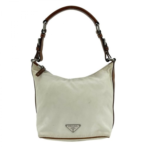 Prada Vintage, Pre-owned Tessuto Shoulder Bag Biały, female, 1208.88PLN