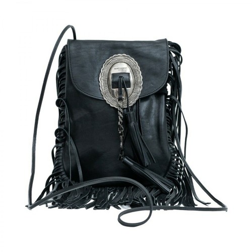 Saint Laurent Vintage, Pre-owned Fringed Leather Cross Body Bag with Tassels Czarny, female, 2269.10PLN