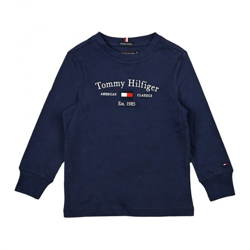 Tommy Hilfiger, T-Shirt in cotone a maniche lunghe con logo Niebieski, male, 232.90PLN
