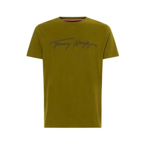 Tommy Hilfiger, T-shirt Mw18729 con logo Zielony, male, 249.65PLN