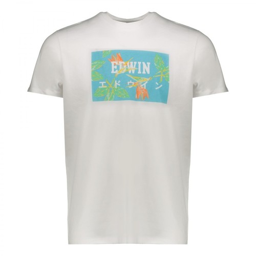 Edwin, Turquoise Graphic Crewneck T-shirt Biały, male, 269.00PLN