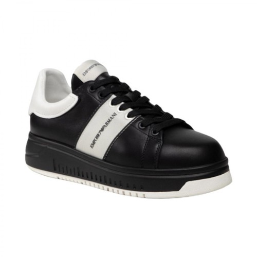 Emporio Armani, Leather sneakers Czarny, male, 803.86PLN