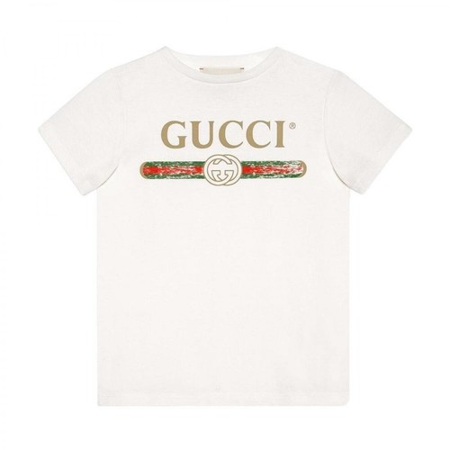 Gucci, T-shirt with Logo Print Biały, unisex, 730.00PLN