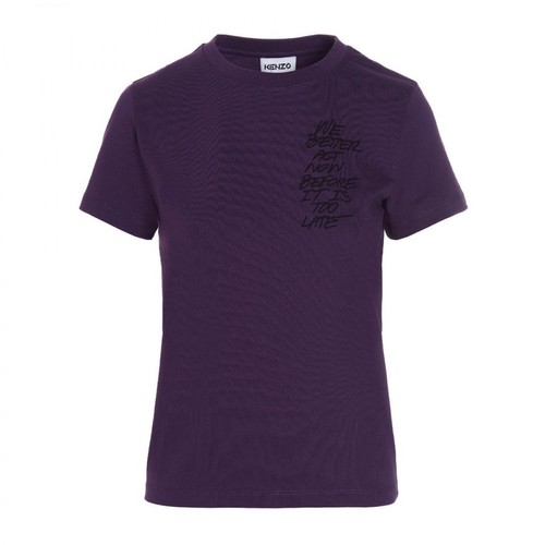 Kenzo, T-shirt We Better Act Now Fioletowy, female, 463.00PLN