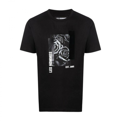 Les Hommes, Rose Print Logo T-Shirt Czarny, male, 621.00PLN