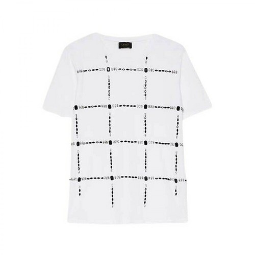 Liu Jo, T-shirt con castoni gioiello a maniche corte Biały, female, 500.40PLN
