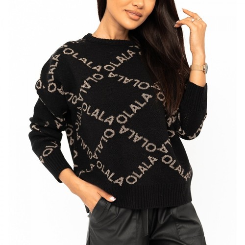 Ooh la la, Krótki sweter z napisami Olala Brązowy, female, 183.20PLN