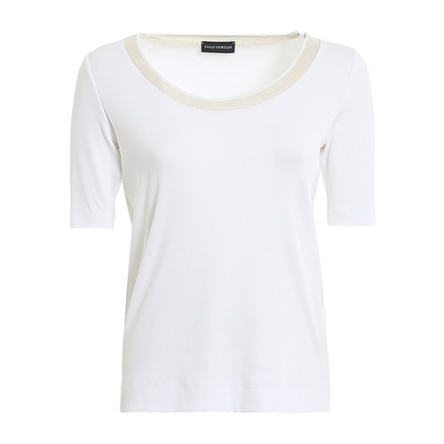 Paolo Fiorillo Capri, Contrasting Collar Ribbed T-Shirt Biały, female, 362.00PLN