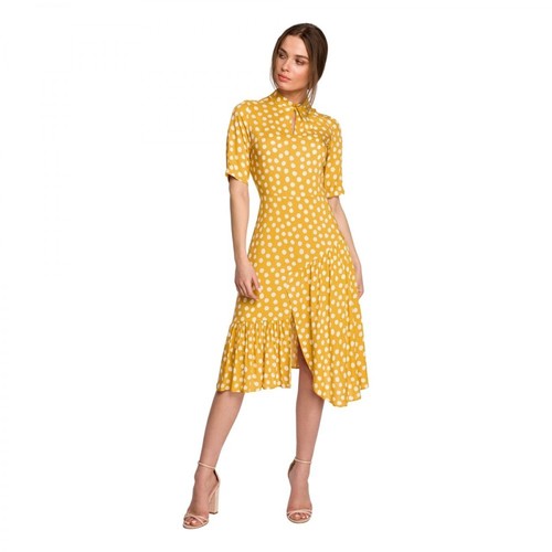 Style, Sukienka w groszki ze stójką Żółty, female, 265.00PLN