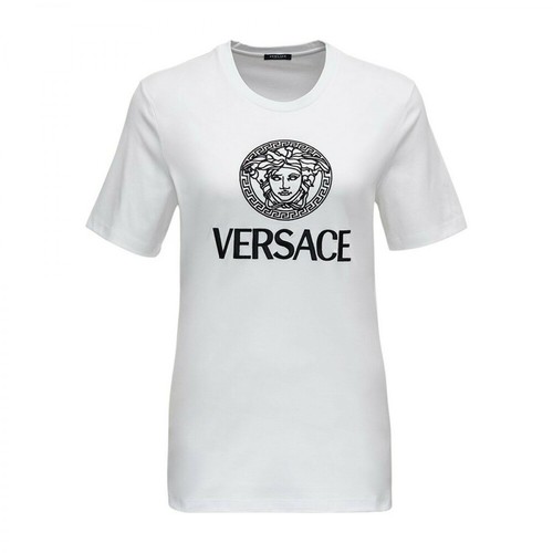Versace, T-Shirt with embossed Logo Biały, female, 1238.00PLN