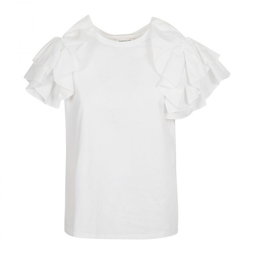 Alexander McQueen, Ruffle Sleeve Cotton T-shirt Biały, female, 1437.00PLN