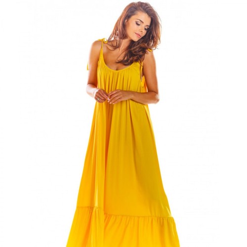 Awama, Sukienka z dekoltem na plecach A307 Żółty, female, 135.20PLN