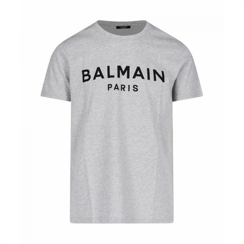 Balmain, T-shirt z aksamitnym logo Szary, male, 1621.00PLN