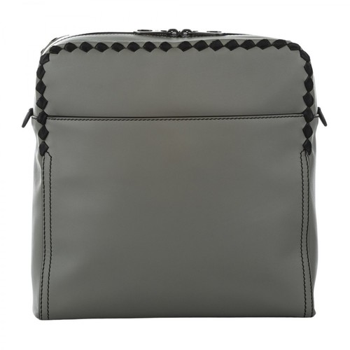 Bottega Veneta Vintage, Pre-owned Intrecciato Checker Pilot Leather Crossbody Bag Szary, female, 6385.38PLN