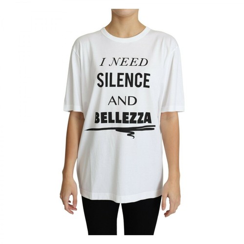 Dolce & Gabbana, I Need Silence Print T-Shirt Biały, female, 944.22PLN