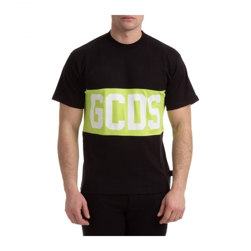 Gcds, Short Sleeve T-shirt Crew Neckline Band Logo Czarny, male, 791.00PLN
