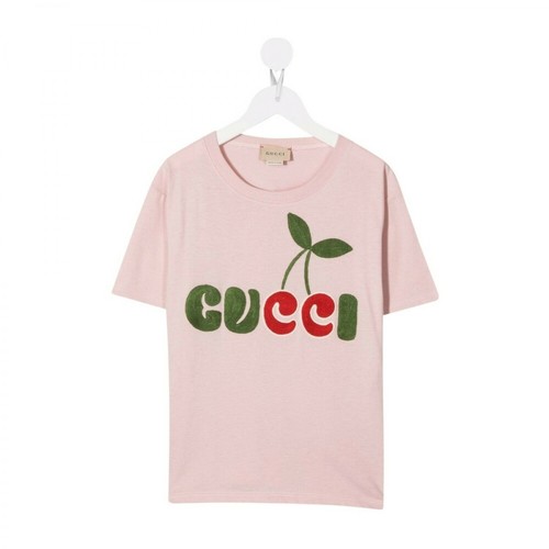 Gucci, T-Shirt with Logo Print Różowy, male, 817.45PLN